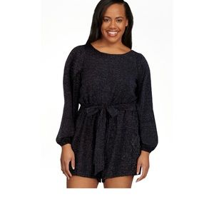 BCBG Paris Women’s Sparkly Tied Waist Romper with Spilt Sleeves.